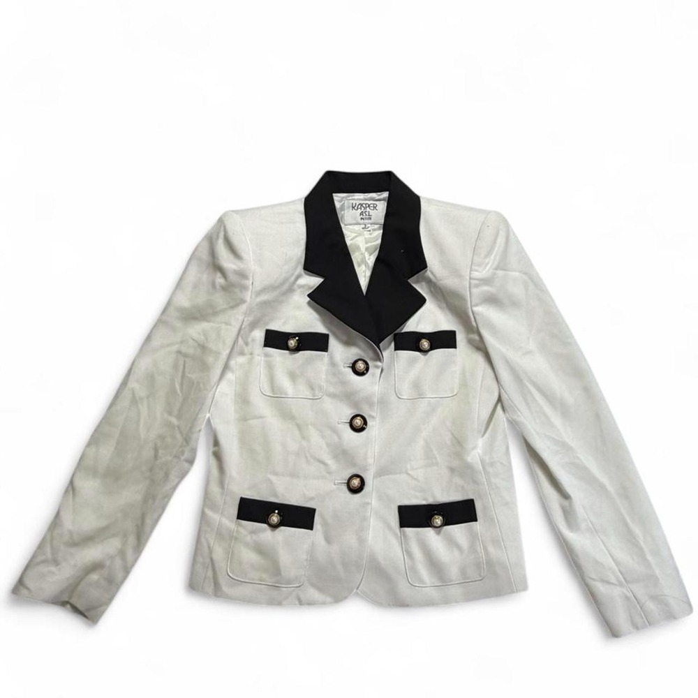 Vintage 90s Kasper A.S.L.  Off White Colorblock Tailored Blazer Jacket